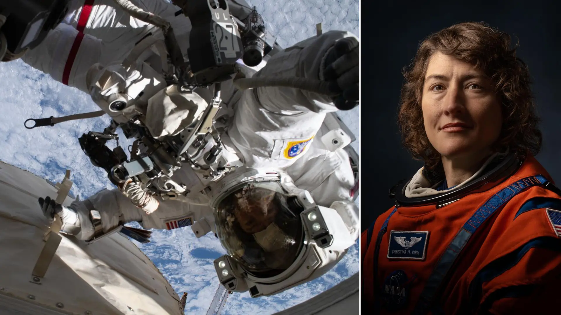 NASA astronaut Christina Koch during a spacewalk outside the ISS
